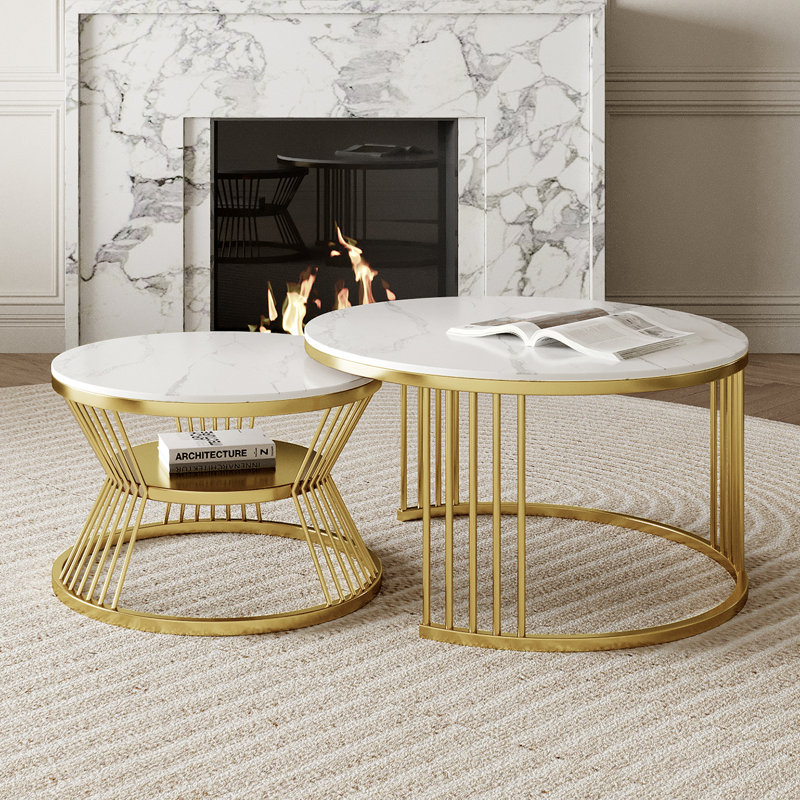Mercer41 Gladdie Stone Top Nesting Coffee Table | Wayfair